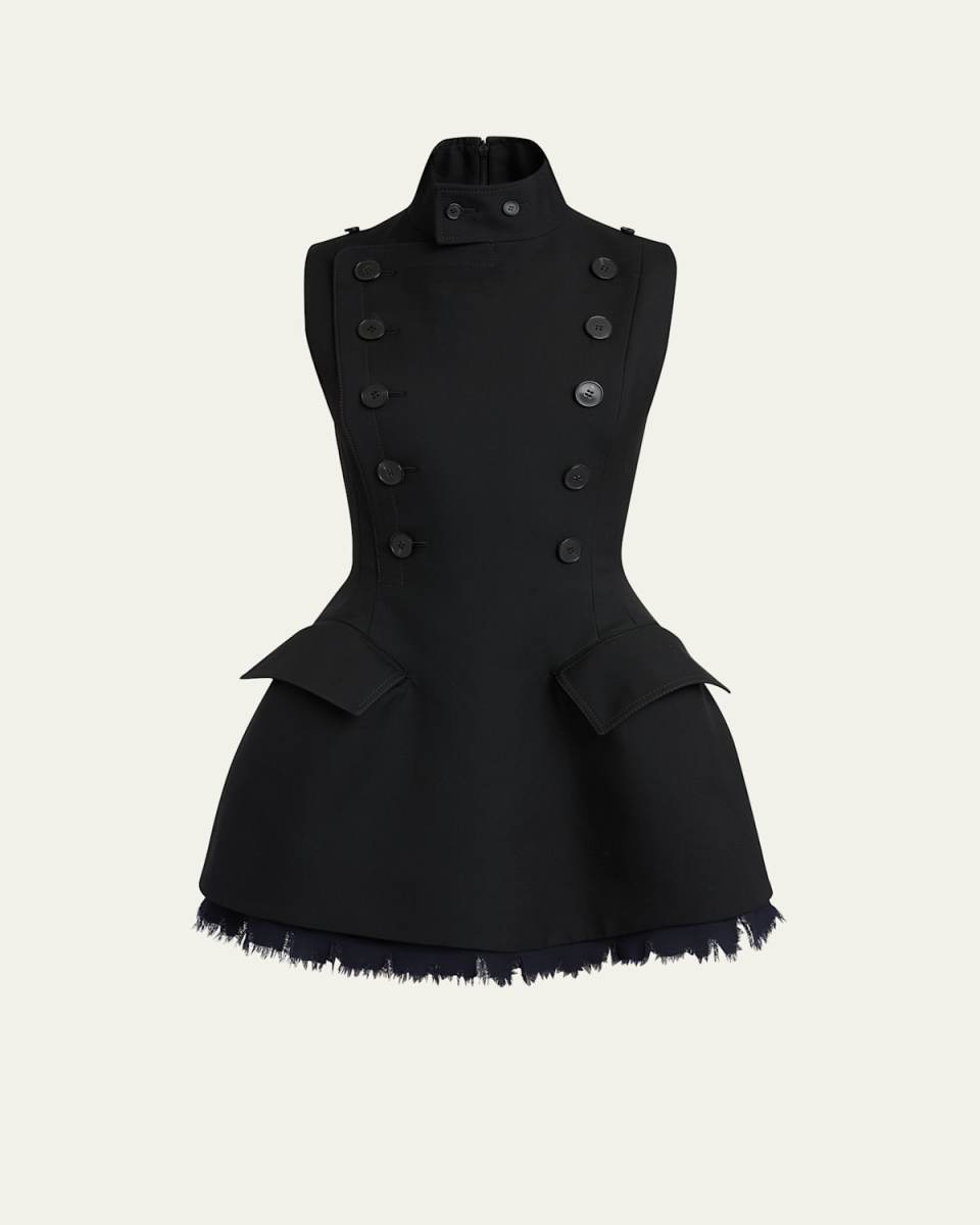Raw Hem Double-Breasted Hourglass Wool Mini Dress